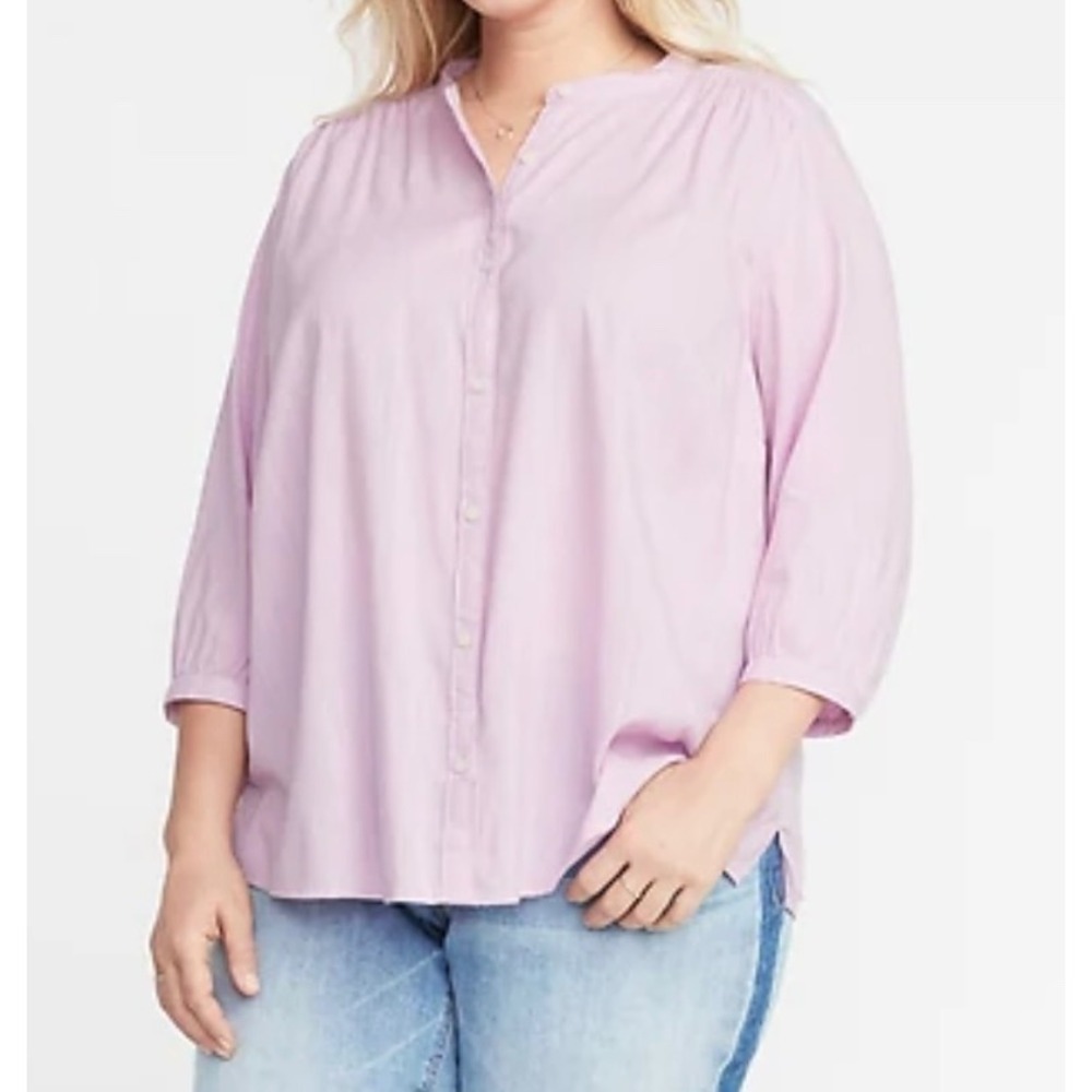 NWT Old Navy Plus Size Womens Banded Collar No Peak Top Shirt XXL Lilac Preppy